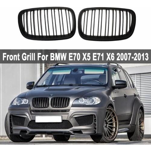 A Pair L+R Front Gloss Black/Matte Black Dual Slat Kidney Grille Front Grill For BMW E70 X5 E71 X6 2007-2013 Auto Accessories