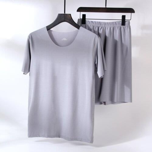 Mens Homewear Ice Silk Solid Color Thin Shirt Two-Piece Set Pyjamas Short-Sleeved Shorts Casual Sportswear Large Size Pajamas
