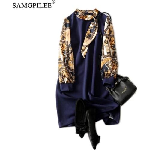 Dress Women Winter 2021 New Casual A-line Print Full Sleeve Korean Style Plus Size Empire O-neck Autumn Dresses For Parties 4xl