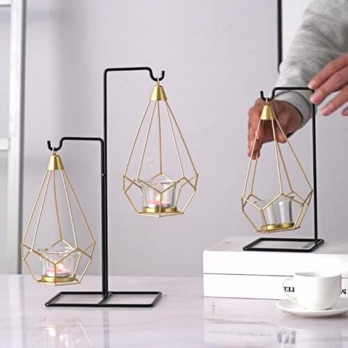 Candle Holder Romantic Table Ornament Nordic Style Geometric Wrought Iron Candlestick for Home Miniatures Decoration Crafts