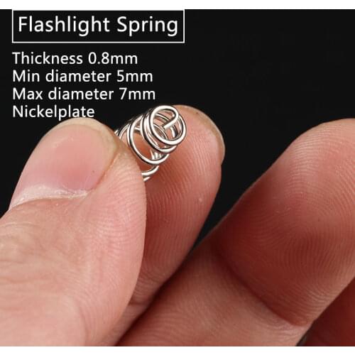 Flashlight spring ,driver spring,Thickness 0.8mm,Min diameter 5mm,Max diameter 7mm,nickelplate