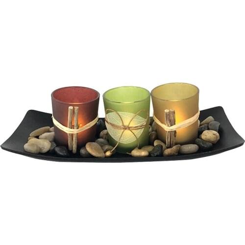 Direct Natural Candle Scape Set 3 Candlestick Cup Decorative Candle Holders with Rocks and Tray Wedding Bar Decoration Crafts Ca