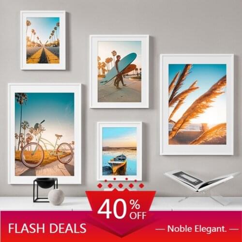 Christmas Canvas Painting Sunset Surf Boy Bicycle Ferry Road Wall Art Nordic Posters And Landscape Picture For Living Home Decor