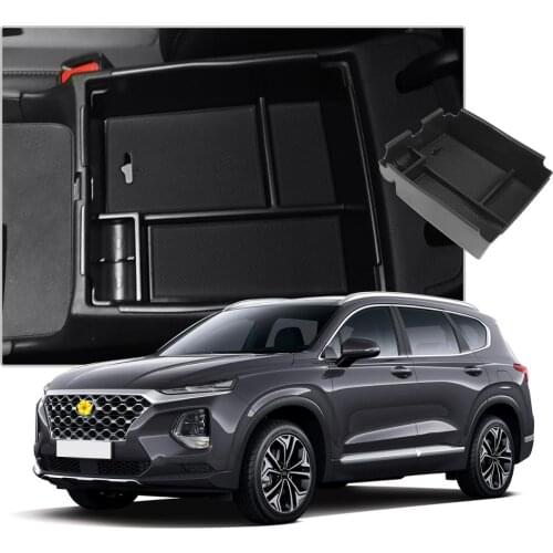 RUIYA Car Central Control Armrest Storage Box For Santa Fe TM 2020 Stowing Tidying Auto Interior Decoration Accessories Black