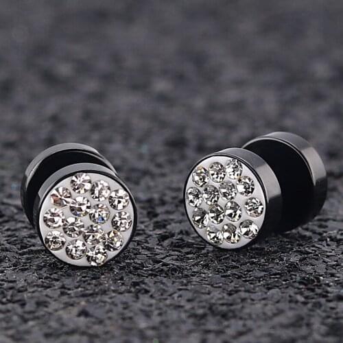 1Pair Fashion Punk Wind Full Stud Earrings Titanium Steel Bar Street Hipster Dumbbell Stainless Steel Earrings Earrings