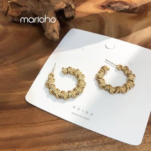 Womens Fashion Design Matte Metal Twine Round Opening Hoop Earring Gold Color Hollow C Shape Earrings Simple Jewelry Gifts