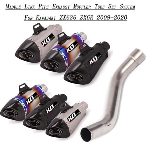 Motorcycle Set System Lossless Refit Titanium alloy Middle Pipe Link 51mm Exhaust Muffler Tip Tube For Zx636 Zx6r 2009-2020