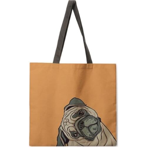Tilted Head Method Dog Fighting Tote Bag Shoulder Bag Linen Fabric Casual Tote Bag Foldable Shopping Bag Reusable Beach Bag