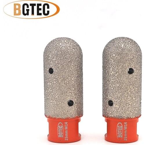 BGTEC 2pcs 25mm Vacuum Brazed Diamond finger bits With M14 Thread Enlarge shape round bevel existing holes