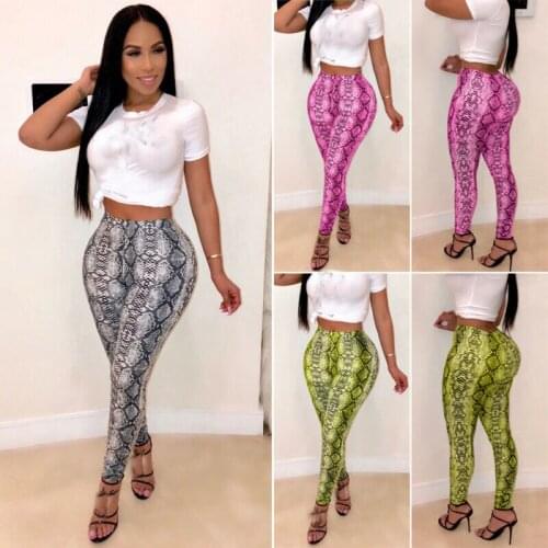 UK Women Stretch Snakeskin Print Leggings Pants Legging Slim Casual Pants Yoga Trousers Fitness Sports US Gray Yellow Red