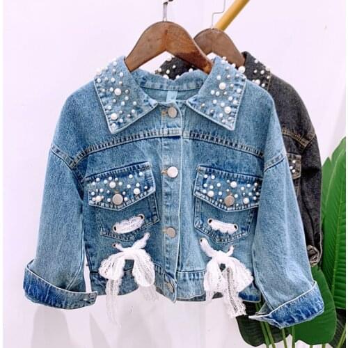 Baby Girl Denim Jackets Children 2020 Autumn New Big Girls Beading Casual Jackets Toddler Outwear Kids Cowboy Coats