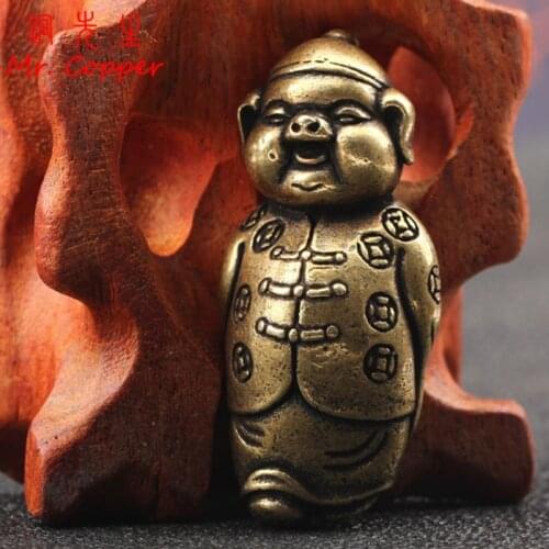 Vintage Brass Wealth Mr. Pig Miniature Figurines Lucky Desktop Ornament Home Decorations Copper Chinese Style Keyring Pendants