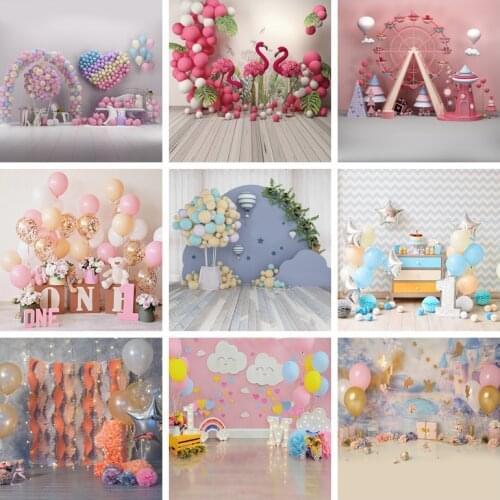 Laeacco Balloons Hot Air Balloon Wreath Baby Newborn Party Portrait Wooden Floor Photo Background Photography Backdrop Photocall