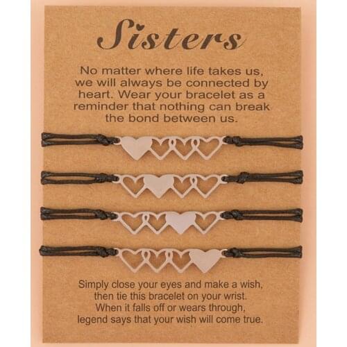 X9FD Sisters Card Bracelet European and American Creative Stainless Steel Heart-shaped Braided Bracelet 4-piece Set