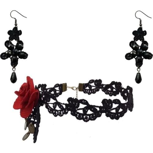 YiYaoFa Handmade Party Jewelry Set Gothic Jewelry for Women Black Lace Necklace & Earring Women Accessories Party Jewelry YTZ-06