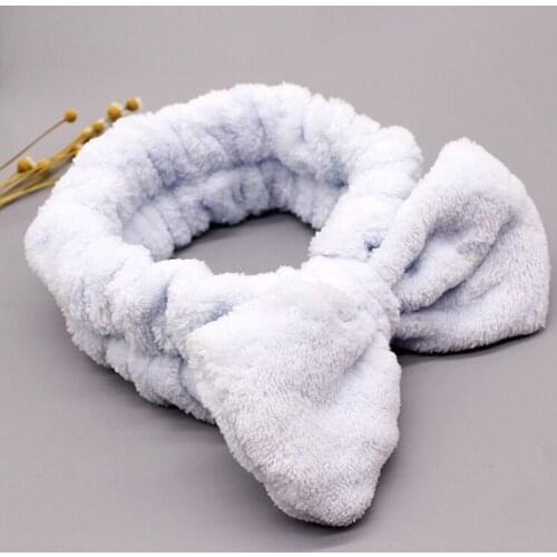 Lady Bath Mask Cosmetic Hairband Elastic Soft Turban Bathroom Accessories Coral Fleece Hairbow Headband For Wash Face Makeup