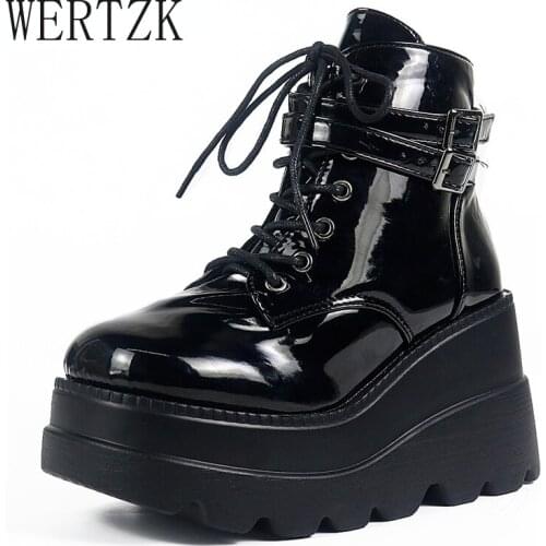 Womens Platform Wedges 2021 New Zipper Design Lace Up Ankle Boots Fashion Goth Shoes Woman Buckle Girls Chunky Heel Casual