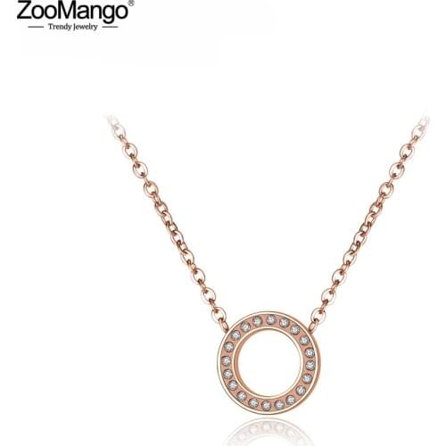 ZooMango Trendy OL Style Circle Choker Necklaces Mosaic Rhinestone Gold Color Stainless Steel Necklace Jewelry For Women ZN18024