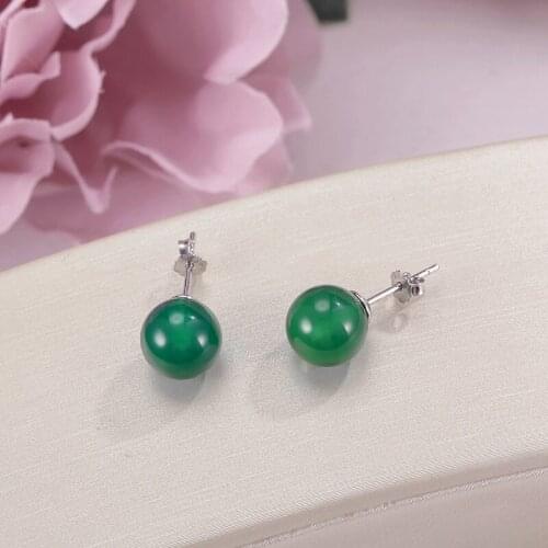 Fine Jewelry Stud Earrings For Women Solid 925 Silver 6mm Red Green Agate Yellow Chalcedony Classic Earring Party Gift