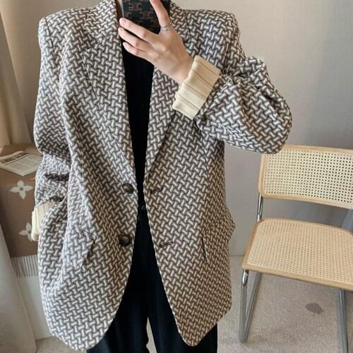 Womens Chic Autumn Winter Blazers Outwear Vintage Suit Coat Ladies Office High Street Suit Jacket Long Sleeve Suit Top