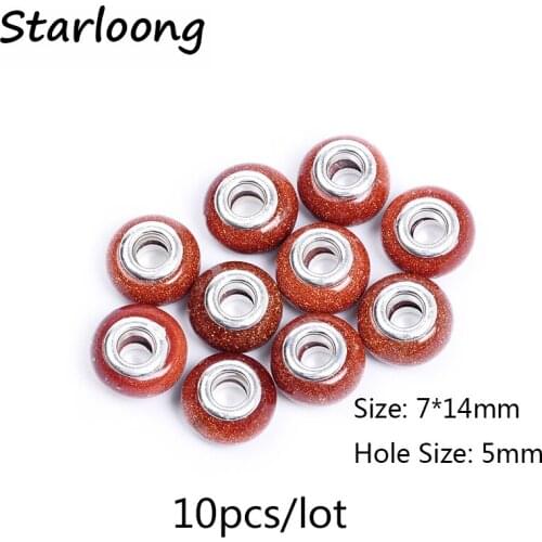10pcs/lot goldstone gold sand stone beads spacer beads fit for European charm bracelet for DIY jewelry making