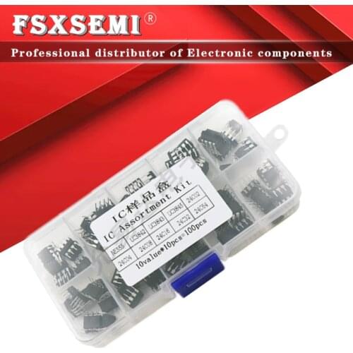 10values X10pcs=100pcs DIP 24C02 24C04 24C08 24C16 24C32 24C64 NE555 UC3842 UC3843 UC3845 DIP-8 EEPROM KIT IC whit Box