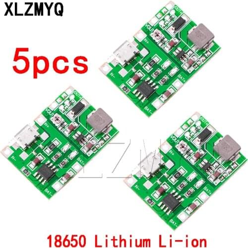 5pcs Lithium Li-ion Battery Charger Board 18650 3.7V 4.2V Battery Charger Board DC-DC Step Up Boost Module TP4056 DIY Kit Parts