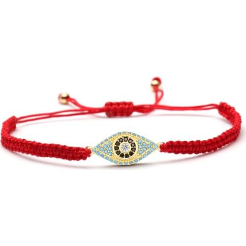 Aglare Zircon Crystal Turkish Evil Eye String Braided Bracelet CZ Micro Pave Brass Eye Charm Red Thread Kabalah Luck Protect Jewelry