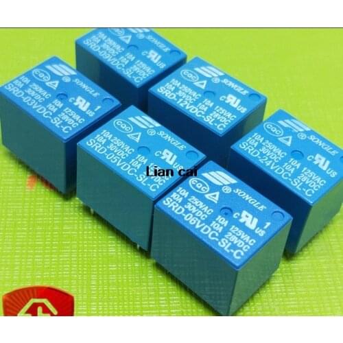 Free Shipping 50PCS/lot Relay SRD-05VDC-SL-C SRD-09VDC-SL-C SRD-12VDC-SL-C SRD-24VDC-SL-C 5V 9V 12V 24V 10A 250VAC 5PIN T73