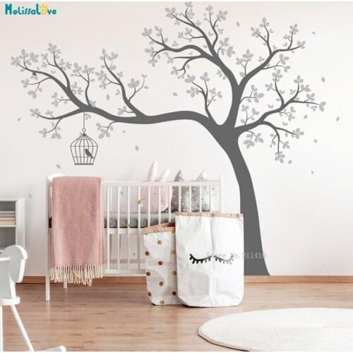 Large Overhanging Nursery Tree Wall Sticker Huge Tree Decal With Birdcage Vinyl Murals Home Decor Nursery Removable YT3897