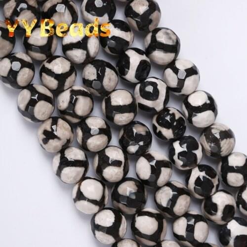 8 10 12mm Natural Faceted New Black White Stripe Dzi Agates Beads Tibetan Mystical Football Beads For Jewelry Making Bracelets