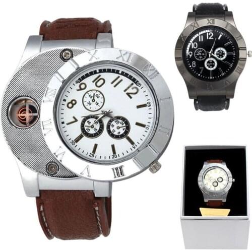 Man Watch 2019 Military USB Charge Windproof Electronic Flameless Lighter Watch Creative Men Watches Quartz Wristwatch Best Gift