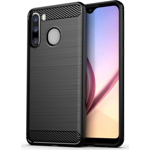 For Samsung Galaxy A21 Case Luxury Carbon Fiber Skin Soft Silicone Cover Case For Samsung A21 A 21 SamsungA21 Phone Cases