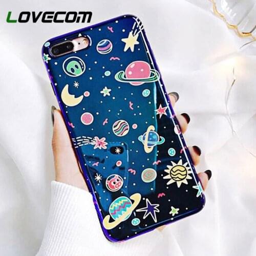 LOVECOM Cute Universe Phone Case For iPhone 11 Pro Max XR XS Max X 8 7 6 6S Plus Blu-Ray Moon Star Planet Glossy Back Cover Gift