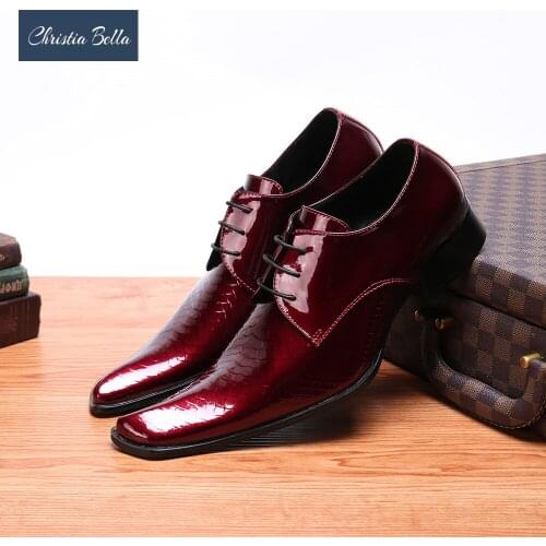 Christia Bella Fashion Simplicity Snake Skin Genuine Leather Men Business Shoes Plus Size Lace up Square Toe Formal Dress Shoes