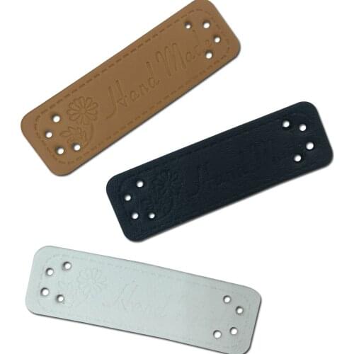 Flower Logo Hand Made Sewing Accessories Diy Leather Labels For Scarf Home Textiles Handmade Patches Gift Leather Small Tags