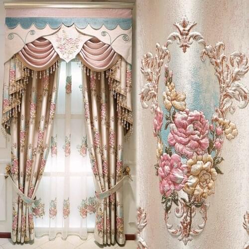 European Elegant Embossed Flower Design Curtains High-precision Jacquard Fabrics Curtain For Living Room Bedroom Villa Drapes#4