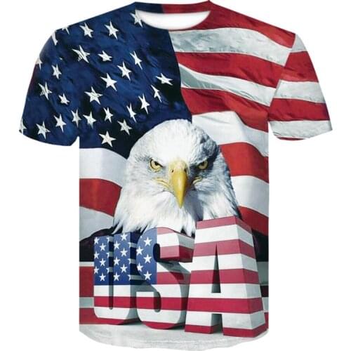 American Bald Eagle Printed Round-Neck Mens T-shirt, Fashion Classic American Flag Pattern Boy And Girl Short-sleeve 3D T-shirt