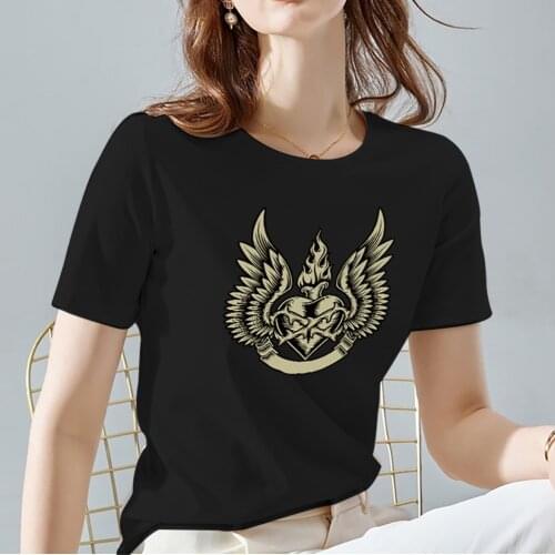 Summer Women Tshirts Harajuku Skull Pattern Series Female Tops Tee Black O-neck All-match Soft Ladies Short Sleeve Women Clothes