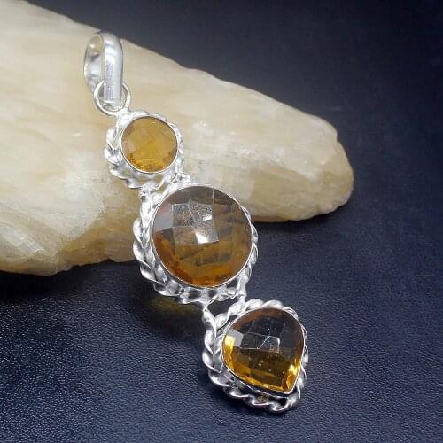 Gemstonefactory Jewelry Big Promotion 925 Silver Gemstone Yellow Citrine Sunny Women Ladies Mom Gifts Necklace Pendant 0369