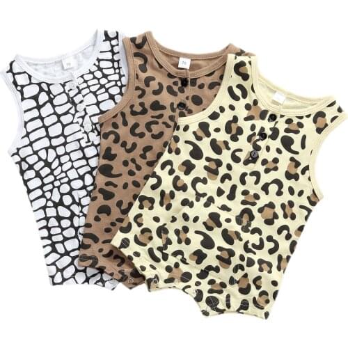 Newborn Toddler Baby Boys Rompers Leopard Print Sleeveless Pocket Jumpsuits Outfits