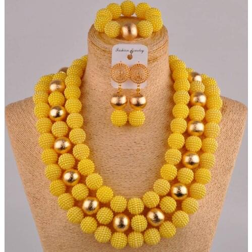 24inchs long yellow costume necklace african jewelry set simulated pearl nigerian wedding bridal jewelry sets FZZ84