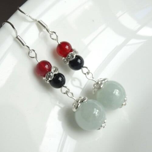 925 Silver Natural Emerald Agate 10mm White Bead Jade Circular Beads Earrings Original DIY By Hand Accessories Women Jewelry