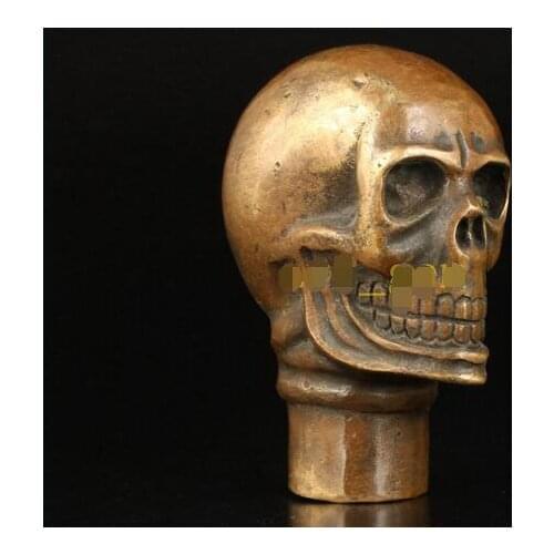 Copper Brass CHINESE crafts decoration chinese Bronze Hand Carved Human skull Statue Cane Walking Stick Head