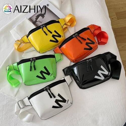 Fashion Women Patent PU Leather Letters Printing Crossbody Shoulder Messenger Bag Casual Ladies Small Purse Chest Bag Fanny Pack