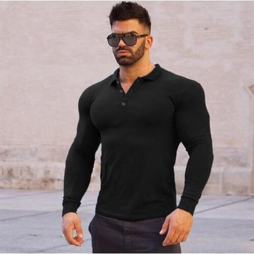 Mens Polos Sports Long Sleeve Polo Shirt Mens Clothing Workout Casual Polo Shirts Breathable Gyms Fashion Brand Bodybuilding