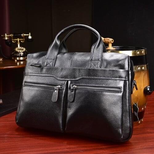 100% Cow Genuine Leather Men Briefcase Bag Business Handbag Male Laptop Shoulder Bags Tote Computer Natural Skin Man Briefcase