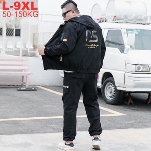 Plus Size 9xl 8xl 7xl Men Two Piece Sets Hood Jacket And Sweatpants Male Casual Coats Tracksuit Zipper Hooded Jacket Pants Man