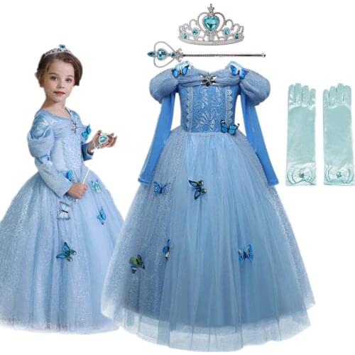 Fancy Princess Dress For Girls 4 Pcs Halloween Cosplay Clothes For 4-10 Kids Tulle Lace Children Costume For Girls Kids Dresses