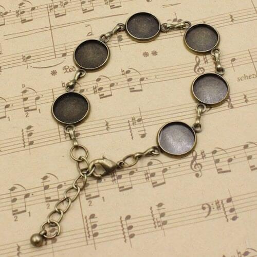 Fit 10mm Vintage Copper Round Blank Setting Bezel Blank Base Cabochon Bracelet Base For DIY Bangle 5pcs/lot K05152
